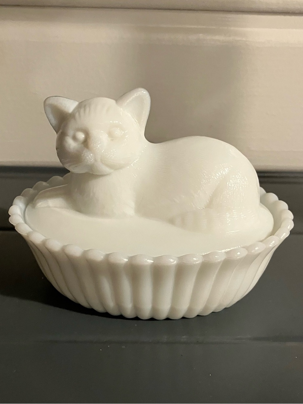 Antique Milk-Glass Covered Trinket Dish